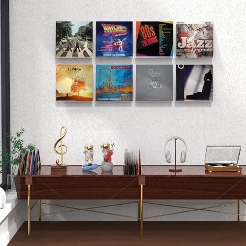 ILYXY Clear Acrylic Vinyl Record Holder – 8 Pack 12-Inch Wall Mount Shelves, Album Display Frames for LP Records, Decorative Rack for Collectors & Vinyl Lovers - Image 2