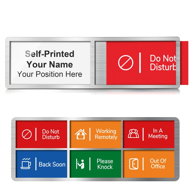 EliteSign Custom Office Door Signs, Name Plate with 6 Status Options, Do Not Disturb, In A Meeting, Out Of Office, Working Remotely, Please Knock, Back Soon, Personalized Privacy Busy Sign, Self-Printable, 8 x 2.4 inch - Image 1