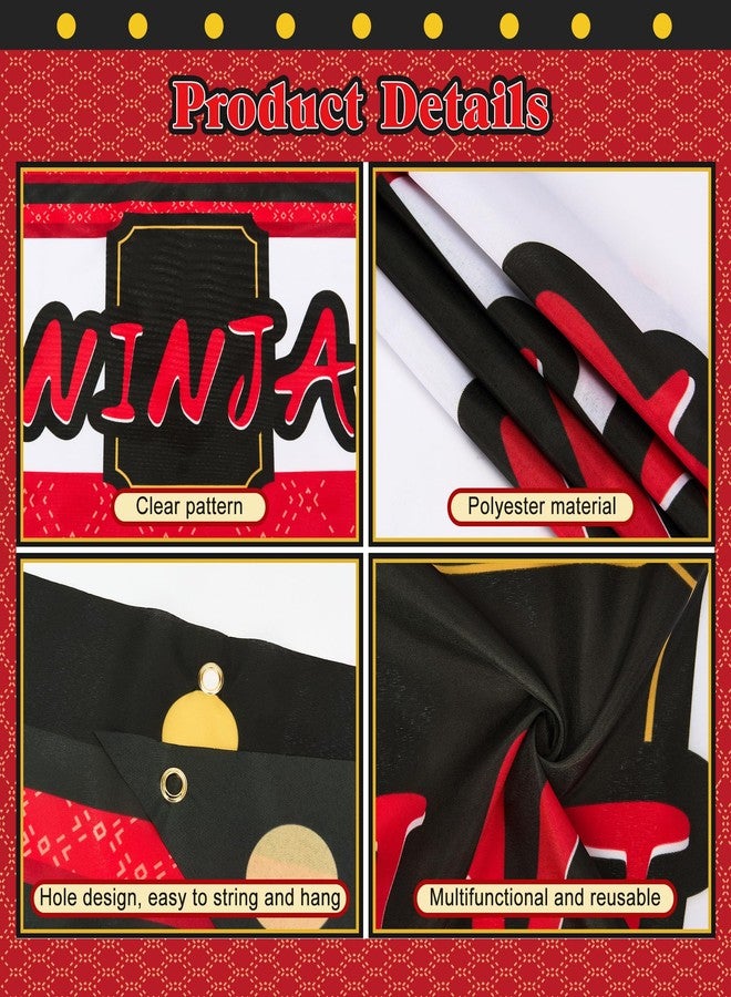 Bafeil 3 Pcs Ninja Birthday Party Porch Banner with Fringe Backdrop Curtains Warrior Theme Party Decorations Ninja Door Hanging Banner Party Supplies for Karate Master Birthday Photo Booth Props - Image 3