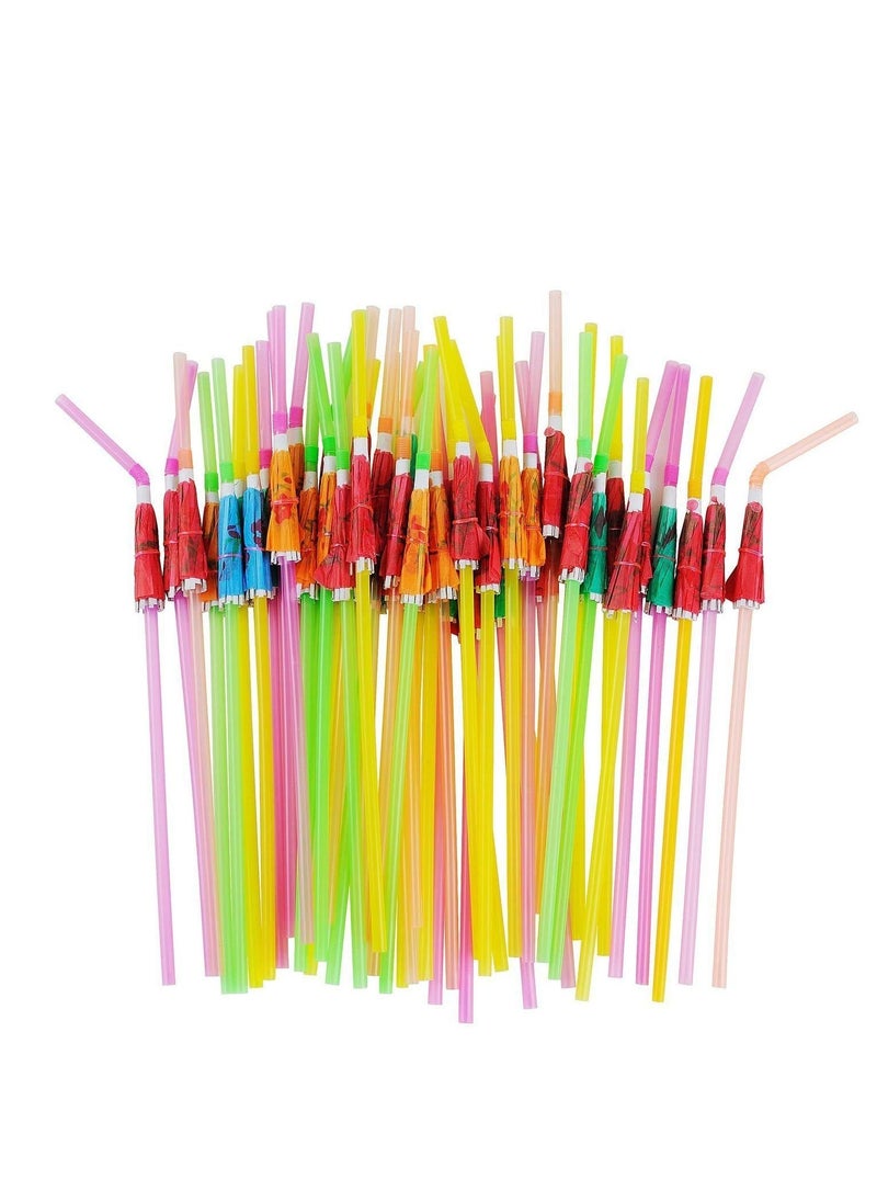 Generic 50 مصاصة شرب على شكل مظلة استوائية - يمكن التخلص منها وقابلة للانحناء لحفلات الشاطئ وديكورات العصائر والكوكتيلات  - Image 1