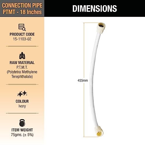 Ruhe® 18 Inches Connection Pipe | PTMT Heavy Duty Connection Pipe |White | Hose Pipe Suitable for Countertop Faucets| Pipe For Basins and Sinks, Geysers & Flush Tanks | Bathroom Accessories (Set Of 2) - Image 2