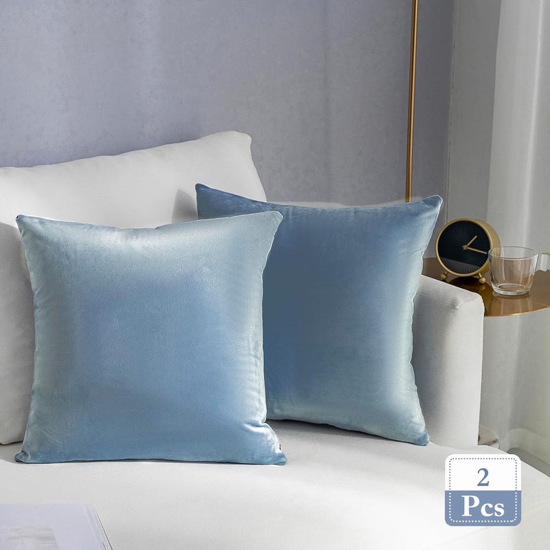 MZPSO Pack of 2, Velvet Super Soft Solid Decorative Square Throw Pillow Covers Set Cushion Case for Sofa Bedroom Car 18 x 18 Inch 45 x 45 cm, Silver Blue - Image 1