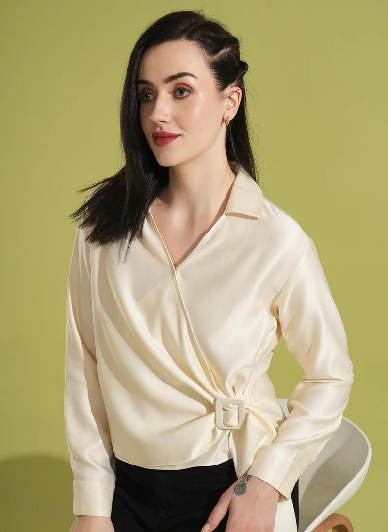 جلو باص بلوزة جلوبس نسائية بياقة قميص سادة