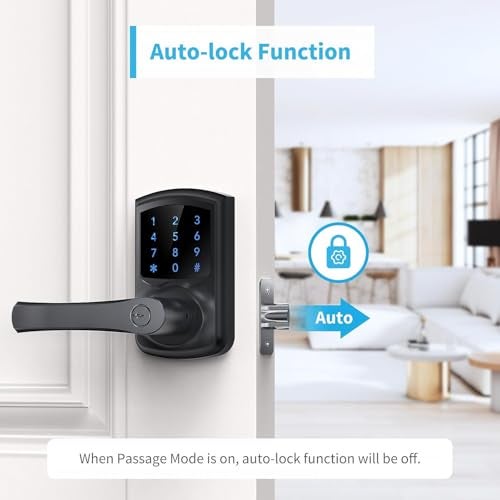 Signstek Keyless Entry Door Lock with Handle, Digital Keypad Door Knob, Smart Electronic Lock with Code, Touchscreen, Auto-Locking, Matte Black - Image 4