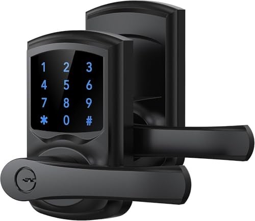 Signstek Keyless Entry Door Lock with Handle, Digital Keypad Door Knob, Smart Electronic Lock with Code, Touchscreen, Auto-Locking, Matte Black - Image 1