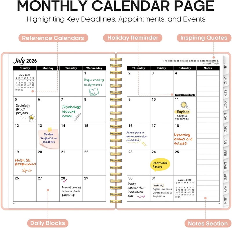 Taja Planner 2026-2027, Weekly and Monthly Calendar Academic Planner for Women, July 2026 - June 2027, Spiral Bound School Planning Tool, Perfect for Teacher, Student, Women & Men, A5 (6.3" x 8.5"), Pink - Image 2