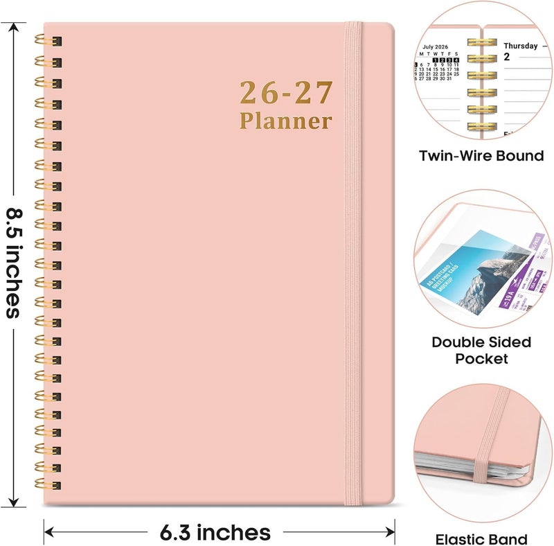 Taja Planner 2026-2027, Weekly and Monthly Calendar Academic Planner for Women, July 2026 - June 2027, Spiral Bound School Planning Tool, Perfect for Teacher, Student, Women & Men, A5 (6.3" x 8.5"), Pink - Image 4
