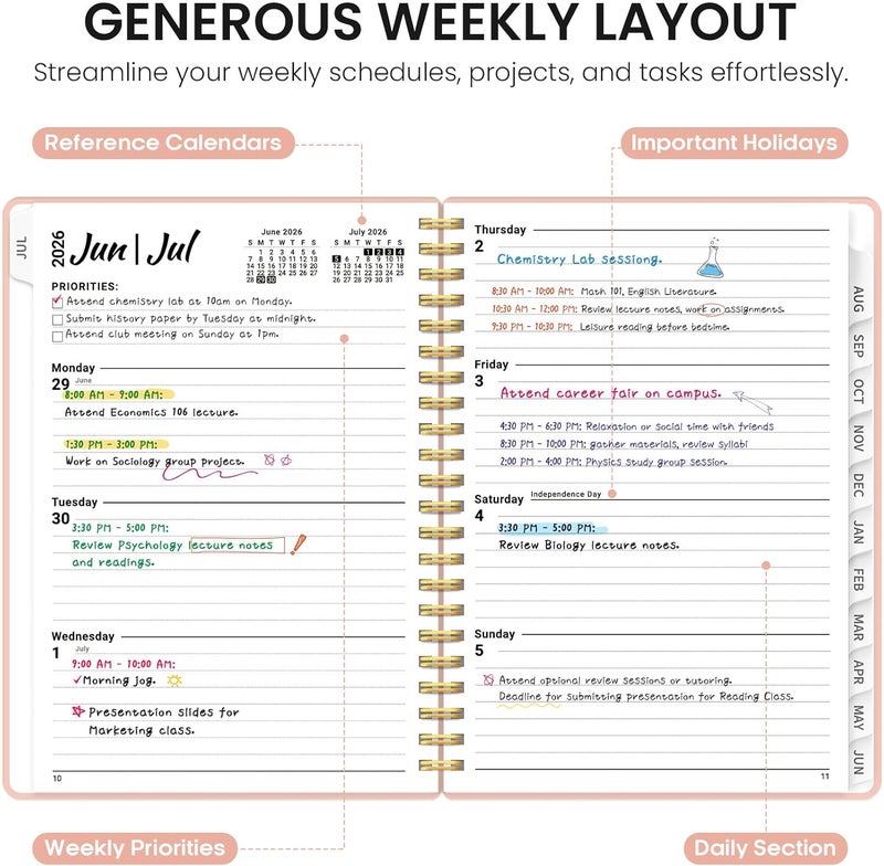 Taja Planner 2026-2027, Weekly and Monthly Calendar Academic Planner for Women, July 2026 - June 2027, Spiral Bound School Planning Tool, Perfect for Teacher, Student, Women & Men, A5 (6.3" x 8.5"), Pink - Image 3