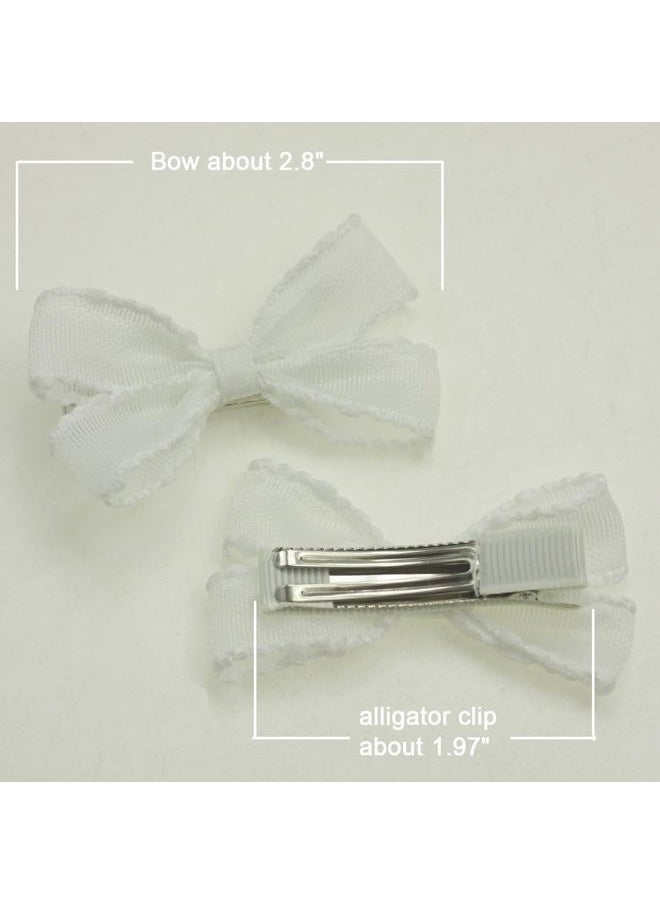 Nihao Baby 2Pcs Off White 2.7” Pigtail Hair Bows for Little Girl Summer Bow Spring Bow (M-off white hair clips)  - Image 3