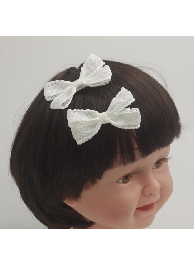 Nihao Baby 2Pcs Off White 2.7” Pigtail Hair Bows for Little Girl Summer Bow Spring Bow (M-off white hair clips)  - Image 4