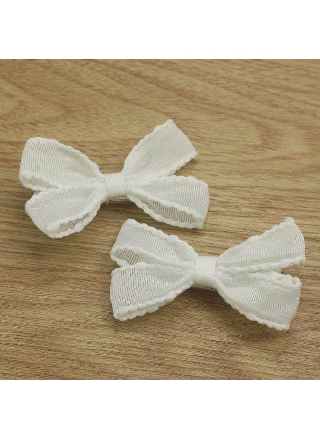 Nihao Baby 2Pcs Off White 2.7” Pigtail Hair Bows for Little Girl Summer Bow Spring Bow (M-off white hair clips)  - Image 2