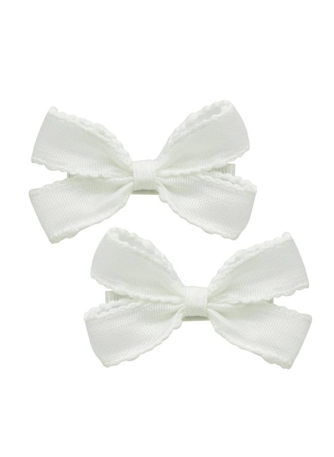Nihao Baby 2Pcs Off White 2.7” Pigtail Hair Bows for Little Girl Summer Bow Spring Bow (M-off white hair clips)  - Image 1