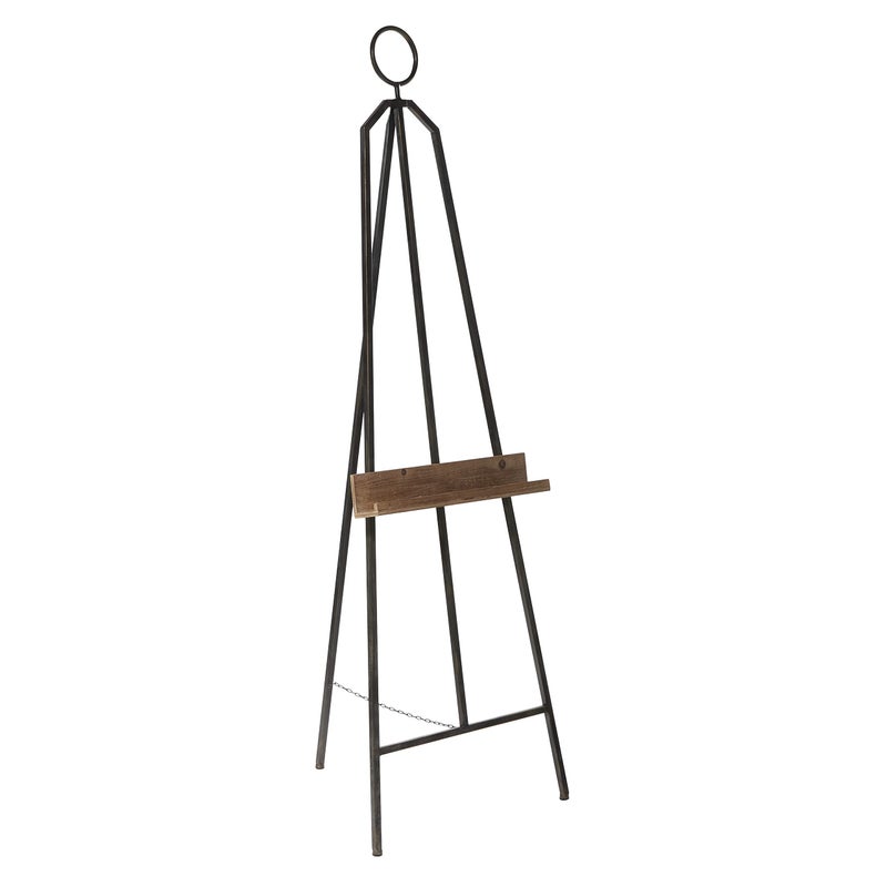 Deco 79 Metal Display Easel Large Adjustable Floor Standing Easel with Chain Support and Wood Tray Display Stand 16 x 18 x 52 Black