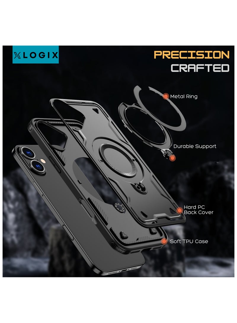 XLogiX for iPhone 16 | Armoured Case with Built-in Kickstand | Heavy-Duty Protection | Shockproof | Slim Design | Compatible with MagSafe Accessories, ArmourX Series - BLACK - Image 3