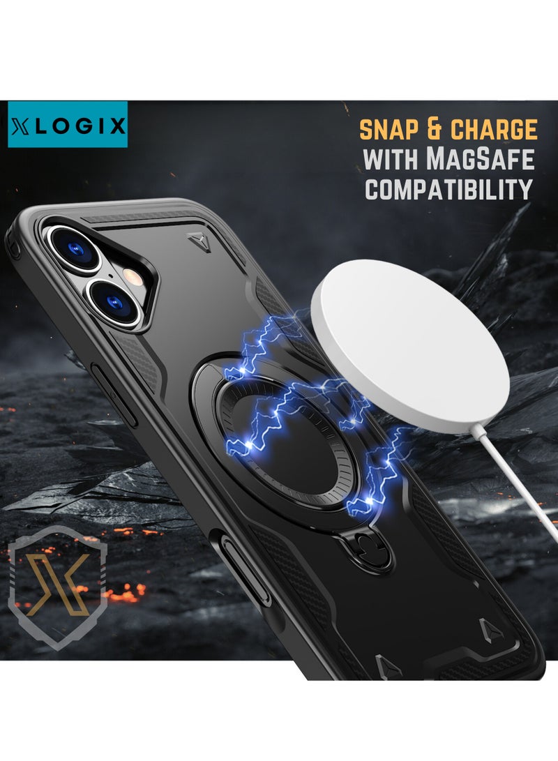 XLogiX for iPhone 16 | Armoured Case with Built-in Kickstand | Heavy-Duty Protection | Shockproof | Slim Design | Compatible with MagSafe Accessories, ArmourX Series - BLACK - Image 5
