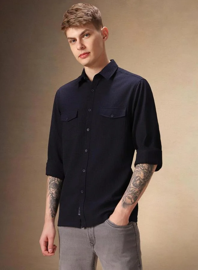Dennis Lingo Dennis Lingo Button Down Collar Plain Relaxed Fit Casual Shirt