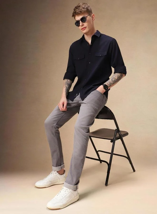 Dennis Lingo Dennis Lingo Button Down Collar Plain Relaxed Fit Casual Shirt