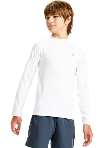 DEVOROPA Youth Boys Compression Thermal Shirts Long Sleeve Undershirt Fleece Baselayer Mock Top White L - Image 1