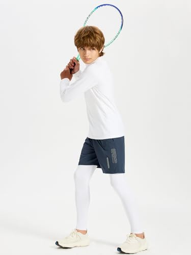 DEVOROPA Youth Boys Compression Thermal Shirts Long Sleeve Undershirt Fleece Baselayer Mock Top White L - Image 3