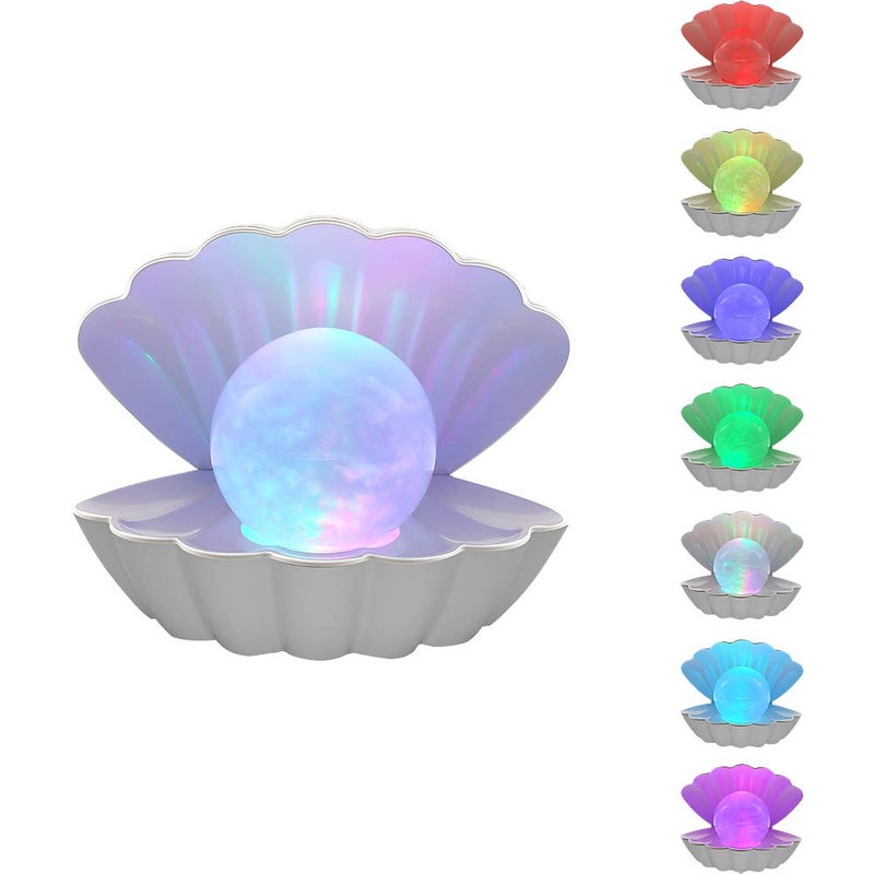 REDIGLE LKUA Beach Themed RGB 8 Colors Changing Mood Shell Pearl Lamps Bedside LED Clamshell Portable Night Lights for Bar Family Decoration Birthday Christmas Valentines Gift 