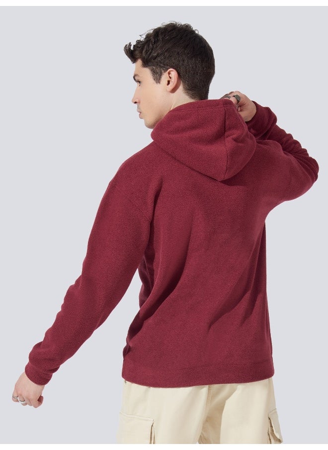 Maniac Mens Hooded Neck Full Sleeve California Printed Burgundy Loopnet Oversized fit Sweatshirt  - Image 3