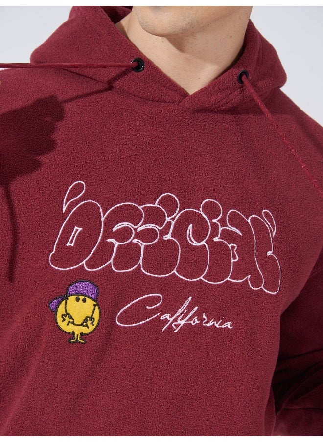 Maniac Mens Hooded Neck Full Sleeve California Printed Burgundy Loopnet Oversized fit Sweatshirt  - Image 5