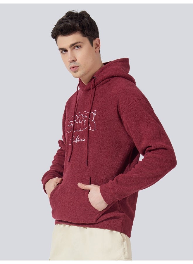 Maniac Mens Hooded Neck Full Sleeve California Printed Burgundy Loopnet Oversized fit Sweatshirt  - Image 4