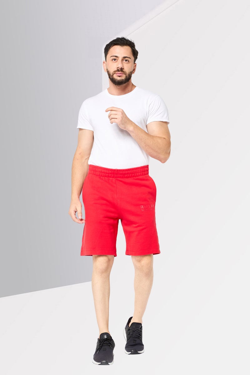 Replay Men Regular Fit Brand Logo Basic Shorts, Red - Image 2