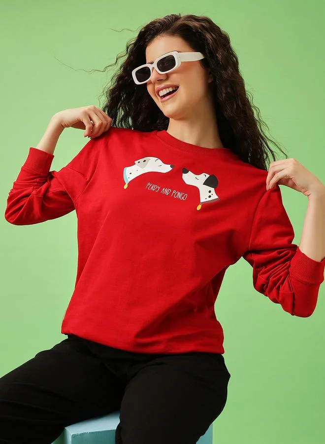 كلوفيا سويت شيرت قطن أحمر بطبعة جرافيك