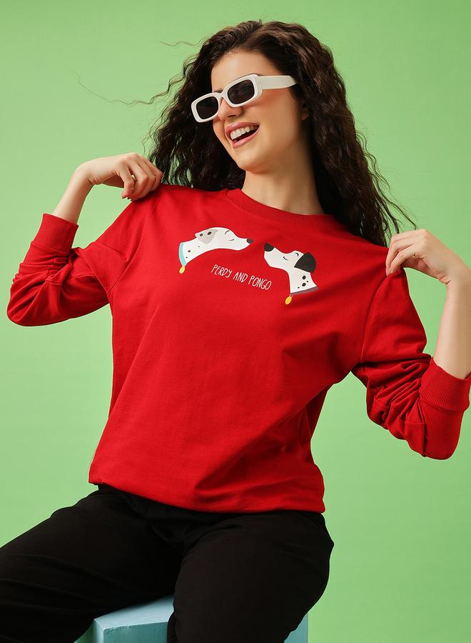 كلوفيا سويت شيرت قطن أحمر بطبعة جرافيك - Image 2