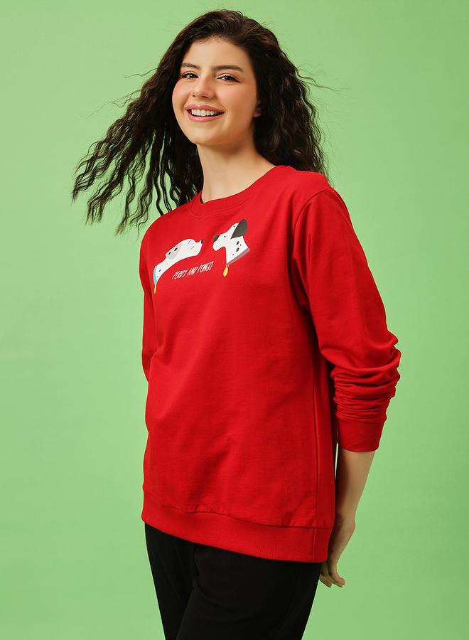 كلوفيا سويت شيرت قطن أحمر بطبعة جرافيك - Image 4