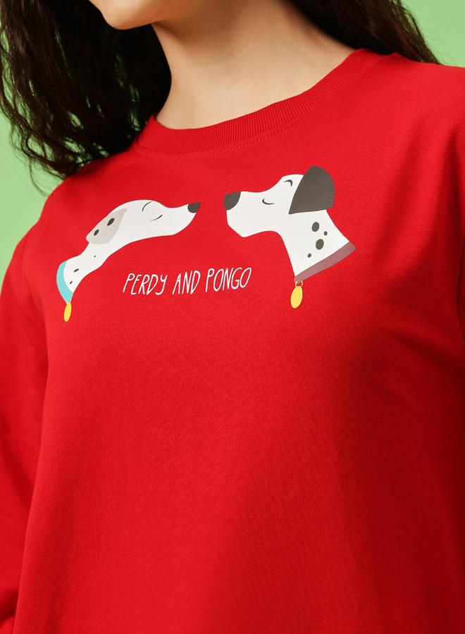 كلوفيا سويت شيرت قطن أحمر بطبعة جرافيك - Image 5