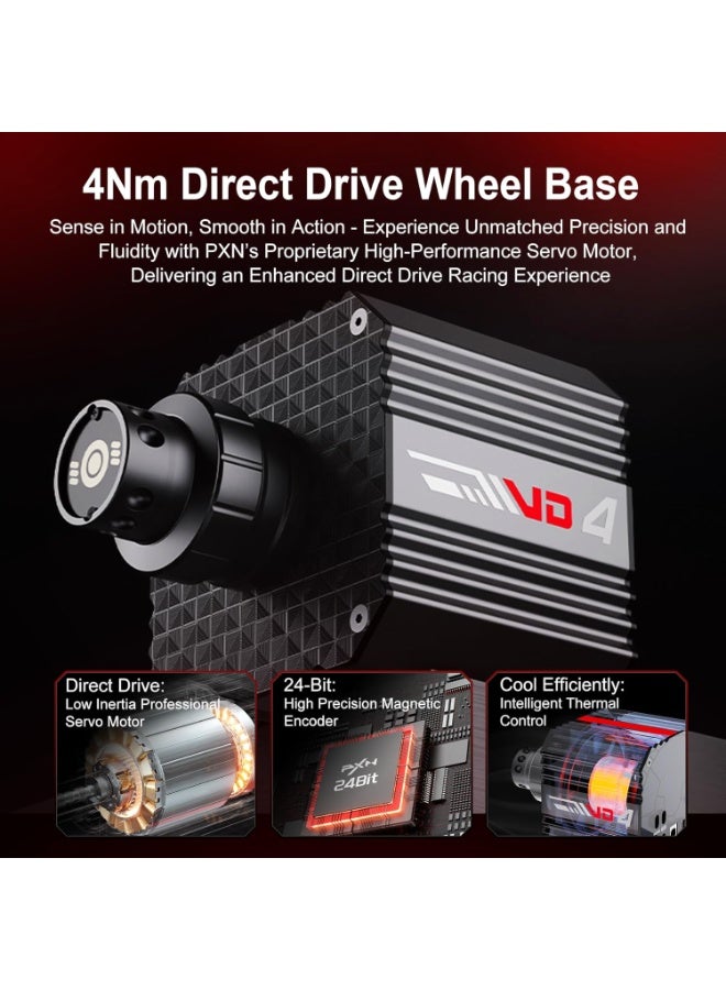 بي اكس ان VD4 Bundle Direct Drive Sim Racing Wheel – 4Nm Force Feedback Servo Motor Base, 11-Inch W-AS Racing Steering Wheel & HM Pedals, PC Windows 7–11 Driving Simulator Setup - Image 3