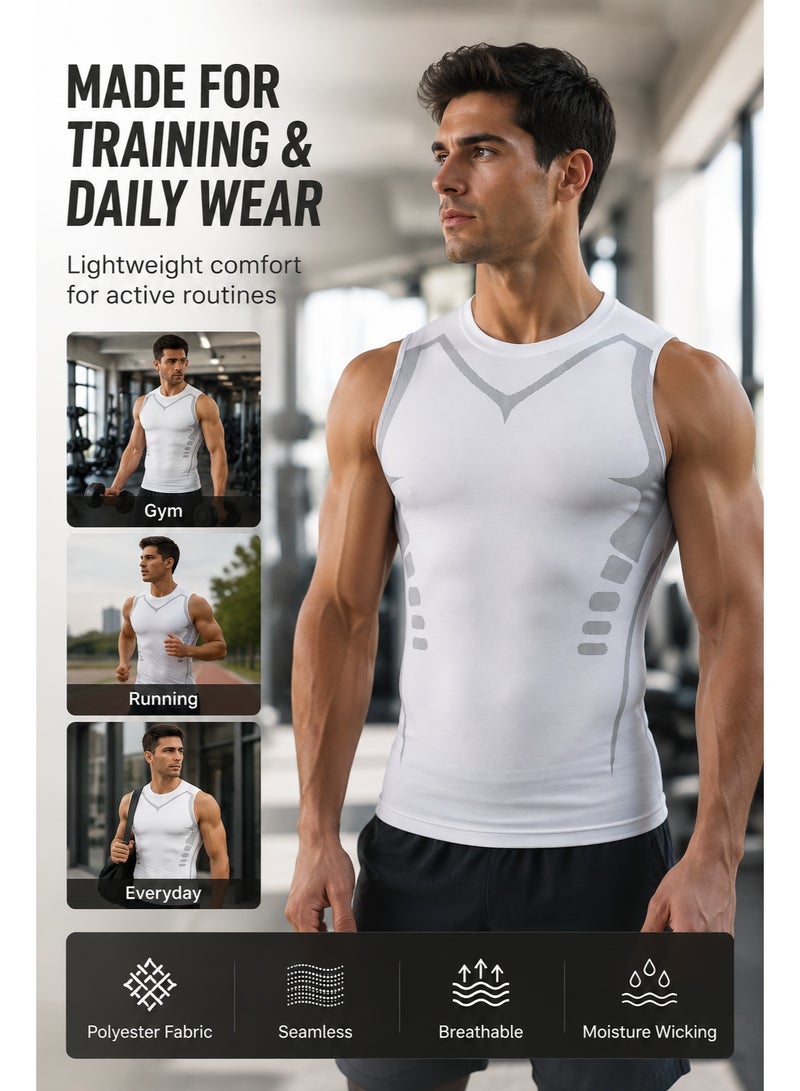 Men's Compression Tank Top Body Shaper Vest, Slim Fit Sleeveless Gym Workout Undershirt, Quick Dry Stretch Fitness Vest for Training & Daily Wear - Image 4