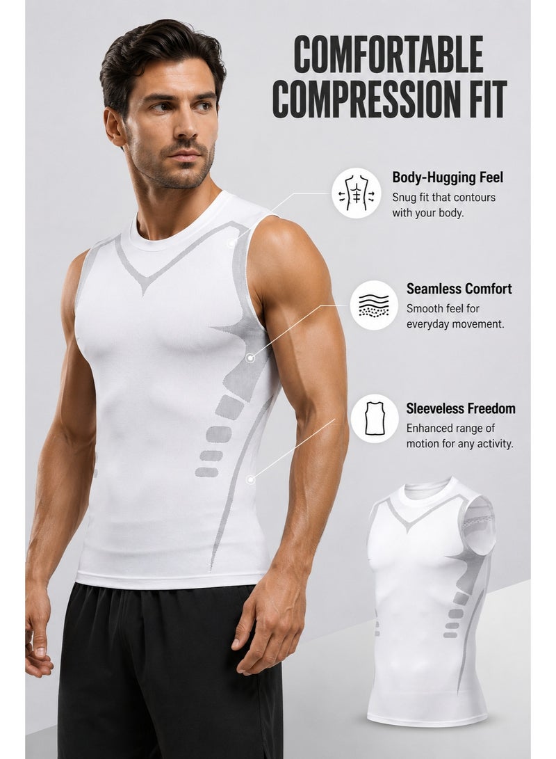 Men's Compression Tank Top Body Shaper Vest, Slim Fit Sleeveless Gym Workout Undershirt, Quick Dry Stretch Fitness Vest for Training & Daily Wear - Image 3