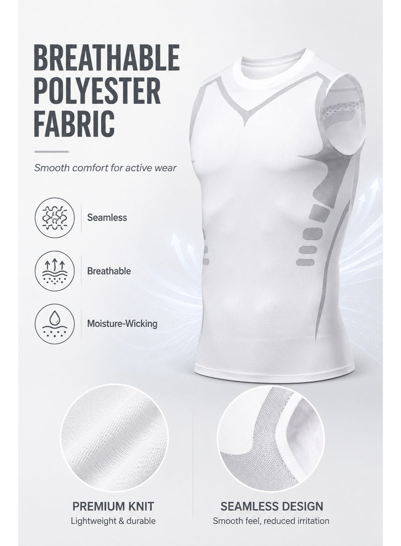 Men's Compression Tank Top Body Shaper Vest, Slim Fit Sleeveless Gym Workout Undershirt, Quick Dry Stretch Fitness Vest for Training & Daily Wear - Image 2