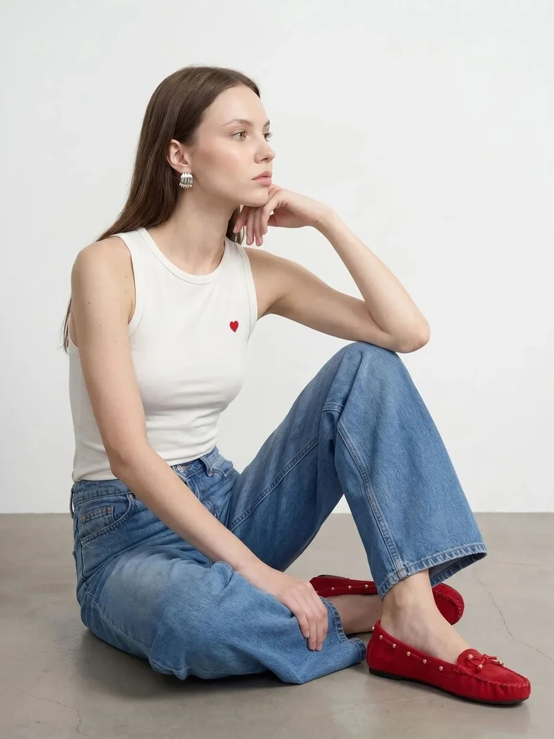 Dilvin DILVIN Embroidered Sleeveless Slim-Fit Jersey Blouse