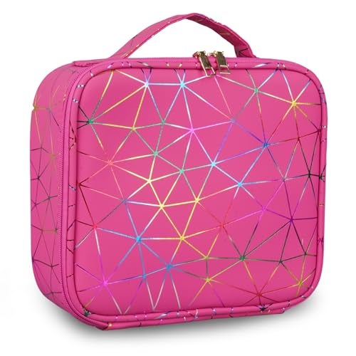 SHAMAX® Professional Makeup Organizer Bag for Home & Travel, Vanity Bag with Dividers Brushes Toiletries Cosmetic Storage 26x23x9 CM Vanity Box Customizable Compartments (Hot Pink) - Image 1