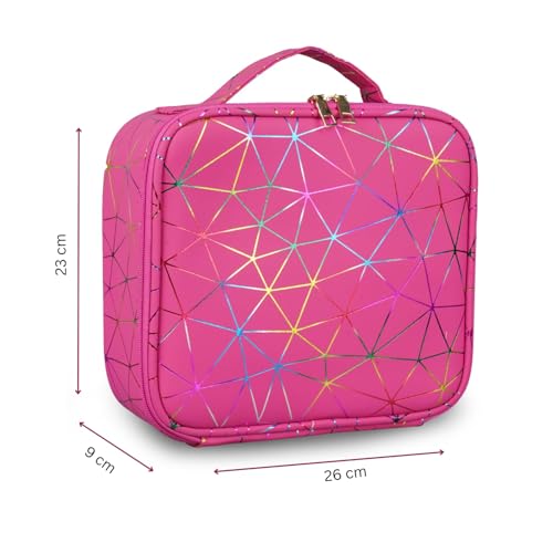 SHAMAX® Professional Makeup Organizer Bag for Home & Travel, Vanity Bag with Dividers Brushes Toiletries Cosmetic Storage 26x23x9 CM Vanity Box Customizable Compartments (Hot Pink) - Image 3