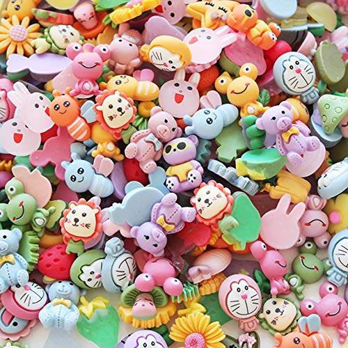 SUKPSY 50 Pcs Resin Flatback Slime Charms Mixed Flower Bow Fruit Animal Embellishments Making Supplies for Hair Clip Headband Scrapbooking Easter DIY Craft - Image 1