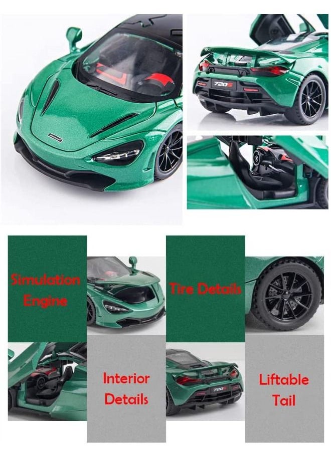 Generic - 1:32 McLaren 720s Car Model Toy，Zinc Alloy Pull Back Toy Car，Sound and Light Pull Back Model Car，Alloy Collectible Toy Green - Image 1