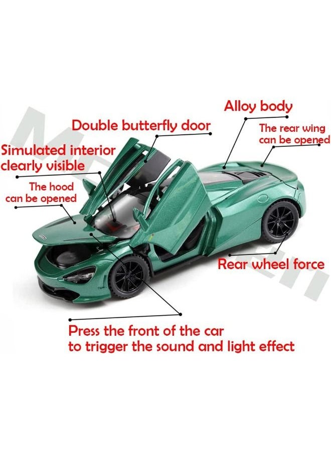 Generic - 1:32 McLaren 720s Car Model Toy，Zinc Alloy Pull Back Toy Car，Sound and Light Pull Back Model Car，Alloy Collectible Toy Green - Image 1