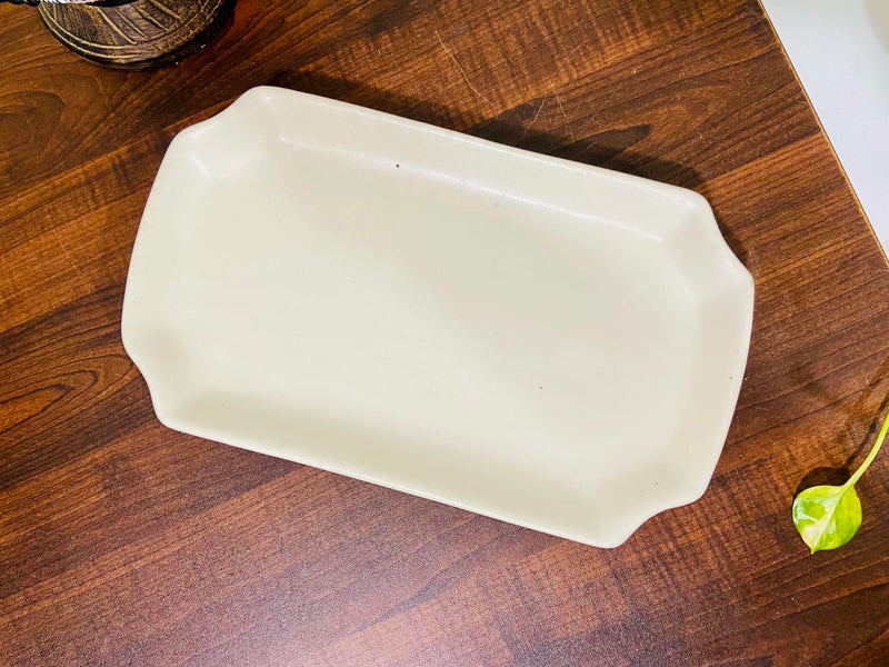 ALTAICA Ceramic Serving Platter Snacks, Kabab, Starter, Salad, Heavy Quality Ceramic Serving Platters Perfect for Modern Kitchen- Matte Marble Finish Size -25x14 CM - Image 1