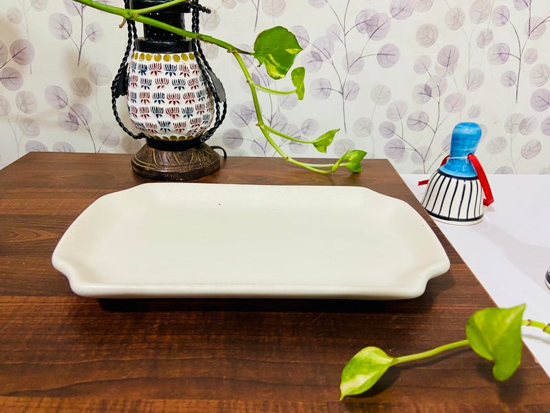 ALTAICA Ceramic Serving Platter Snacks, Kabab, Starter, Salad, Heavy Quality Ceramic Serving Platters Perfect for Modern Kitchen- Matte Marble Finish Size -25x14 CM - Image 3