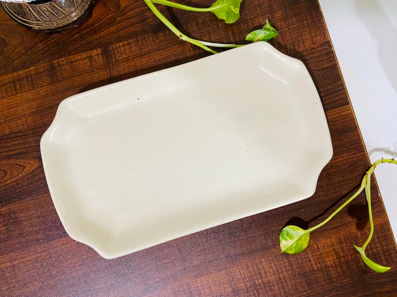 ALTAICA Ceramic Serving Platter Snacks, Kabab, Starter, Salad, Heavy Quality Ceramic Serving Platters Perfect for Modern Kitchen- Matte Marble Finish Size -25x14 CM - Image 4