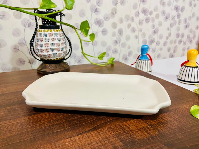 ALTAICA Ceramic Serving Platter Snacks, Kabab, Starter, Salad, Heavy Quality Ceramic Serving Platters Perfect for Modern Kitchen- Matte Marble Finish Size -25x14 CM - Image 2