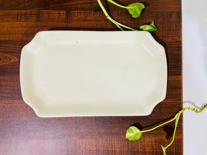 ALTAICA Ceramic Serving Platter Snacks, Kabab, Starter, Salad, Heavy Quality Ceramic Serving Platters Perfect for Modern Kitchen- Matte Marble Finish Size -25x14 CM - Image 5