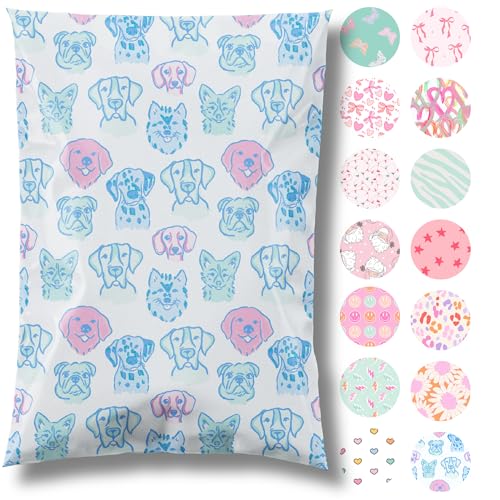 Pretty Package Store 10x13 Designer Poly Mailer 100 Pack Heavy Duty Waterproof Self Seal Shipping Bags for Small Business Large Mailing Envelopes Bulk Tear Resistant Packaging Pretty Pups Puppy Dogs - Image 1