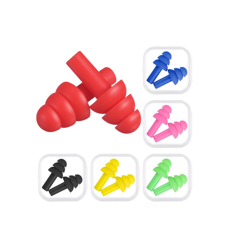 SOLARAE Swimming Earplugs, Waterproof Reusable Swimming Ear Plugs,  Silicone Noise Cancelling Ear plugs Reusable Waterproof Earplugs with Case for Swimming and Sleeping, Assorted Colors (6 Pairs) - Image 1
