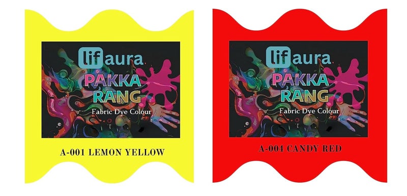 Prokart Lifaura Pakka Rang Fabric Permanent Dye Color Kit Pack of 6 Sachets 5g Each 30g Pack with 30g DyfixerShadeA001 Lemon Yellow01 Red04 Each Color 3 sachets - Image 1